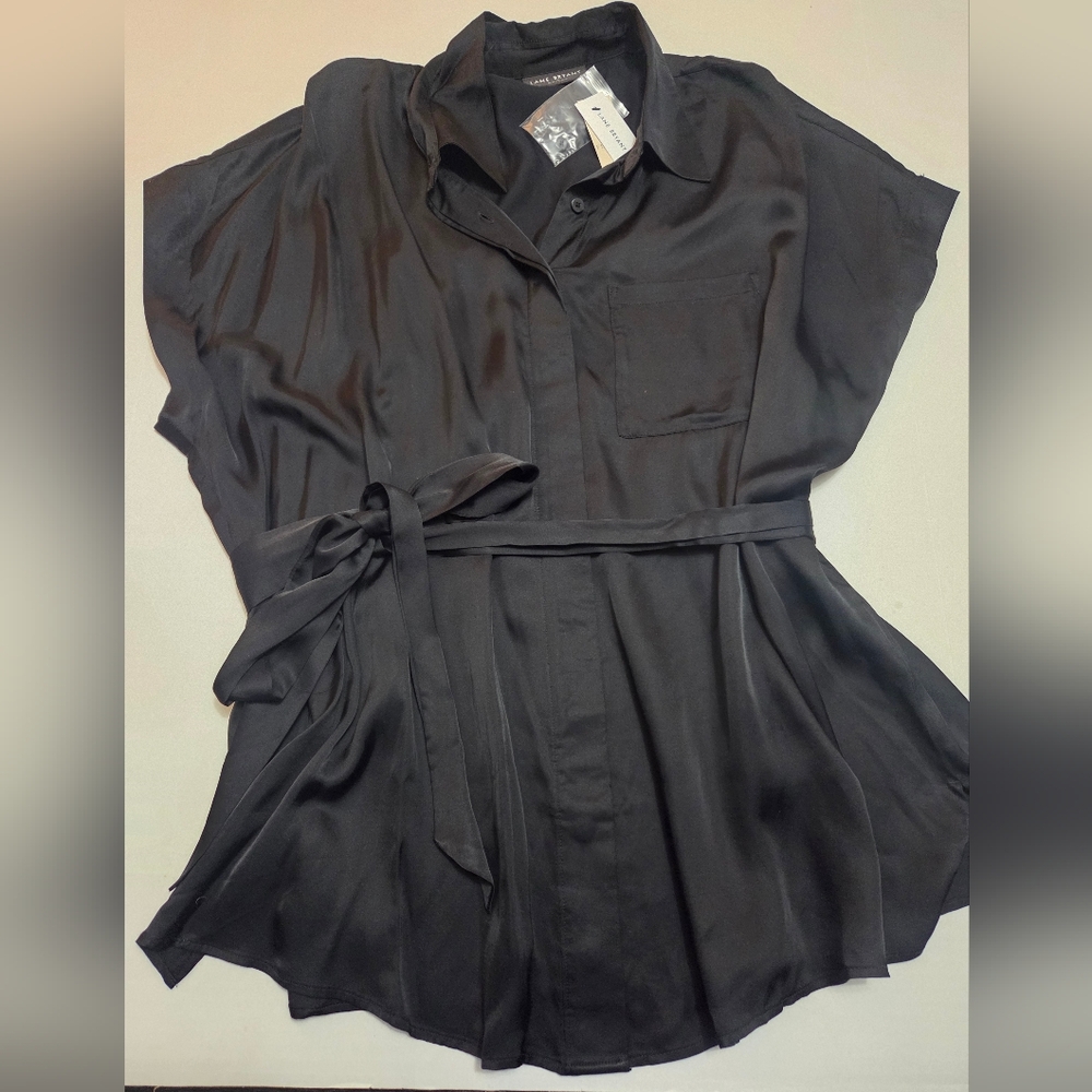 NWT Lane Bryant Plus Size Black Tunic Top with Tie Waist Size 18 - Picture 2 of 11